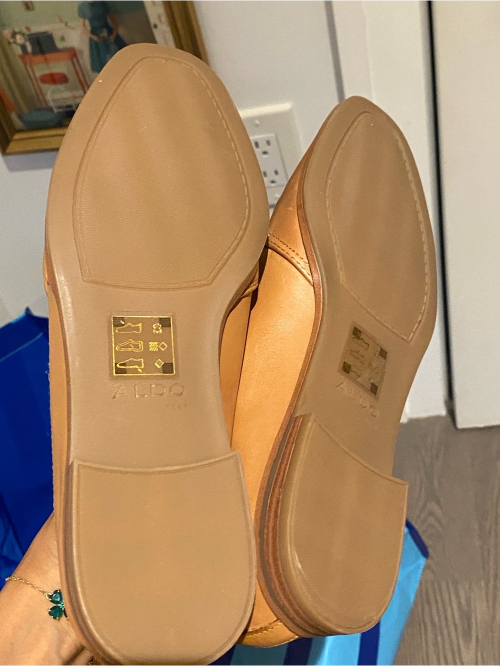 Aldo Women's Cognac Leather Slip-On Loafers - Picture 6 of 10